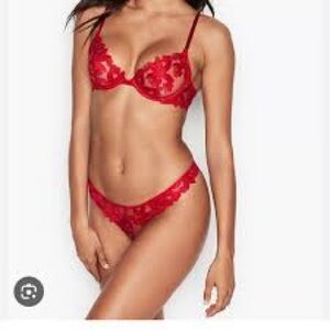 Victoria's Secret Red Lace Underwire Bra & Bikini Briefs Set